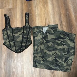 Hiding Out Camo Skirt Set - Olive/combo